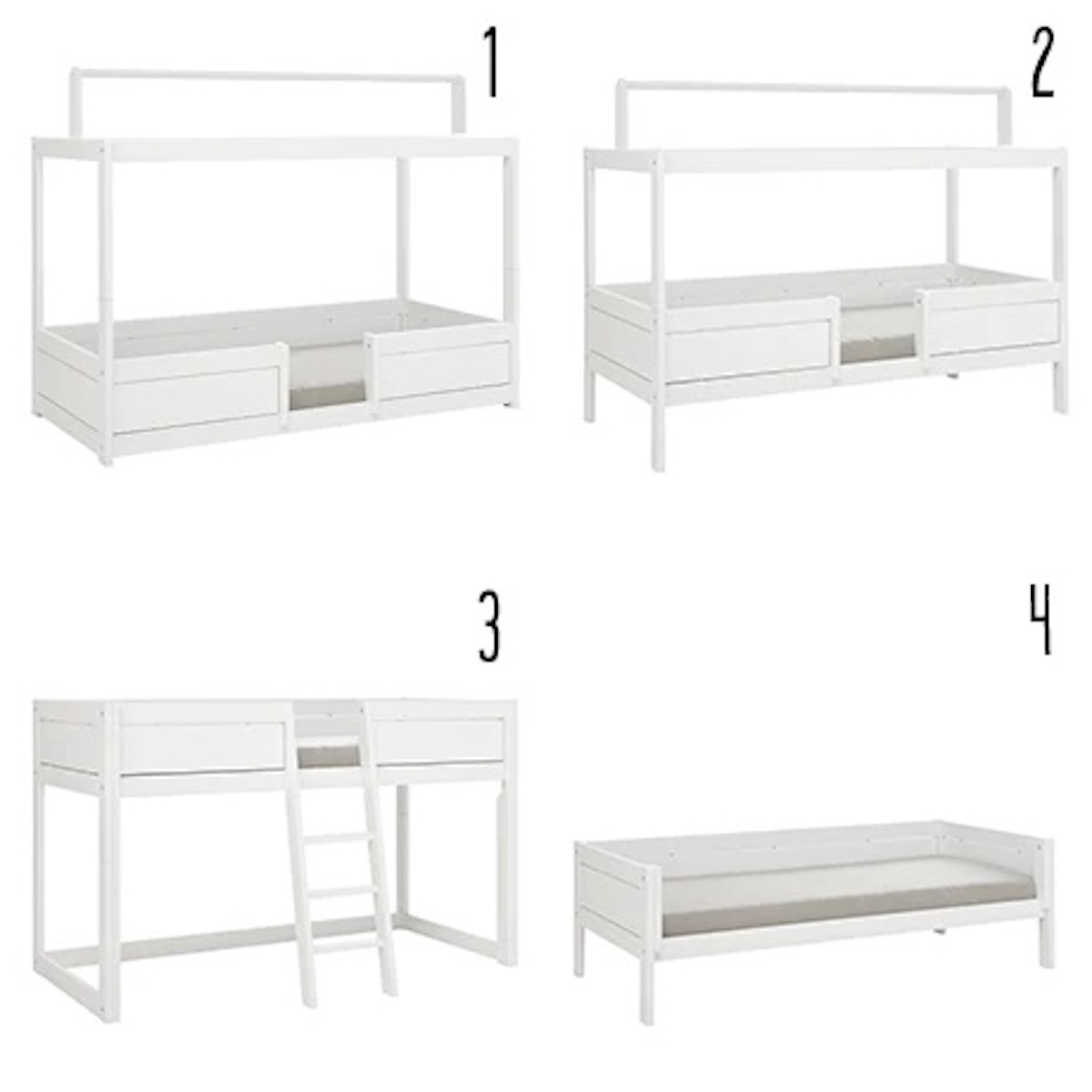 4-in-1 Bett für Stoffdach 90x200cm Lifetime Kidsrooms weiß