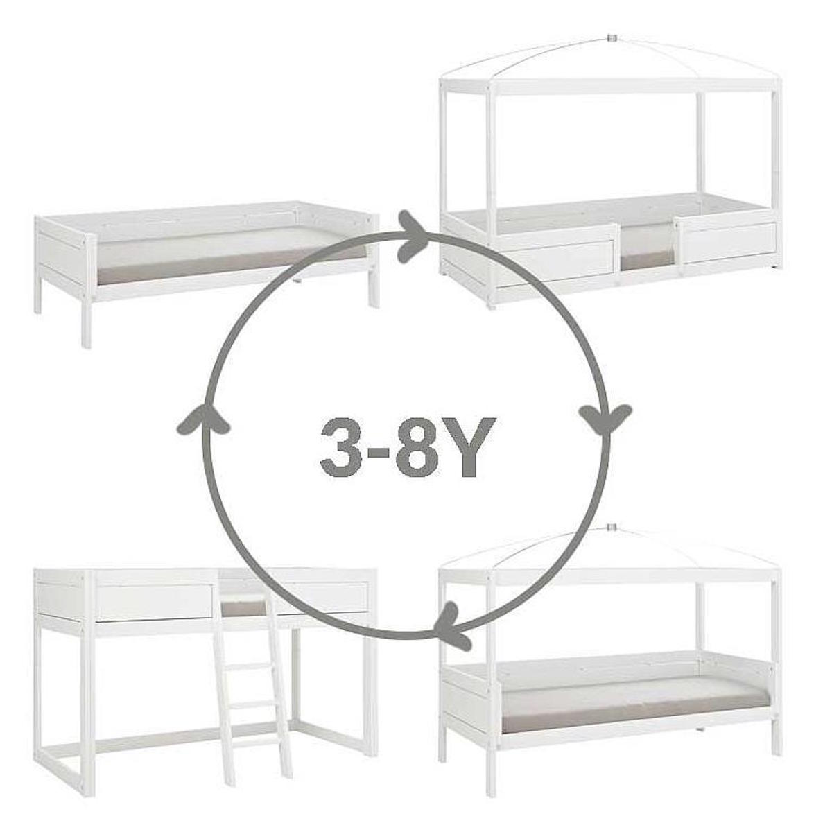 4-in-1 Himmelbett mit Rollrost 90x200cm Lifetime Kidsrooms weiß