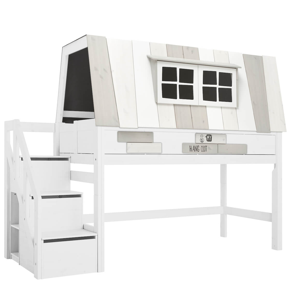 Abenteuerbett halbhoch 90x200cm Treppenmodul HANGOUT Lifetime weiß
