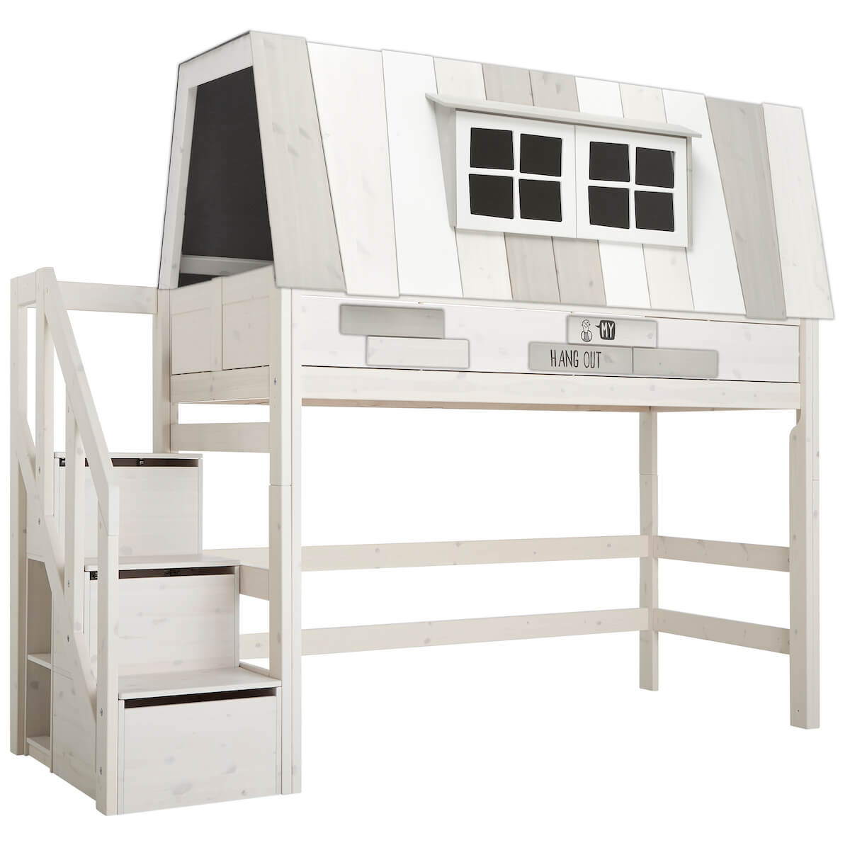 Abenteuerbett hoch 90x200cm Treppenmodul HANG OUT Lifetime greywash