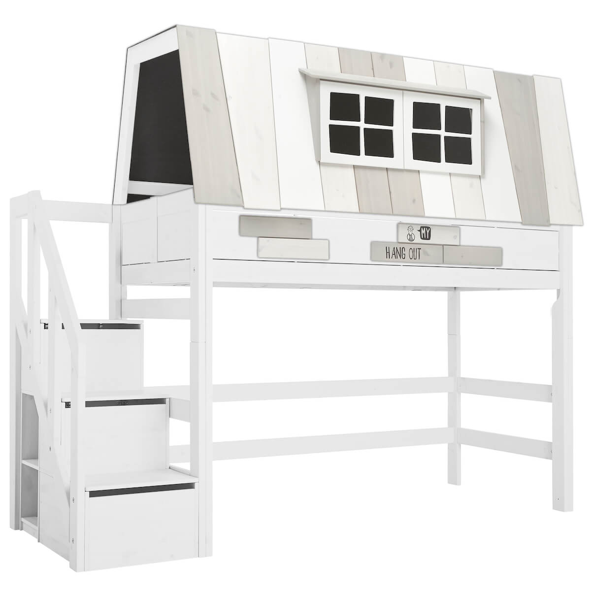 Abenteuerbett hoch 90x200cm Treppenmodul HANG OUT Lifetime weiß