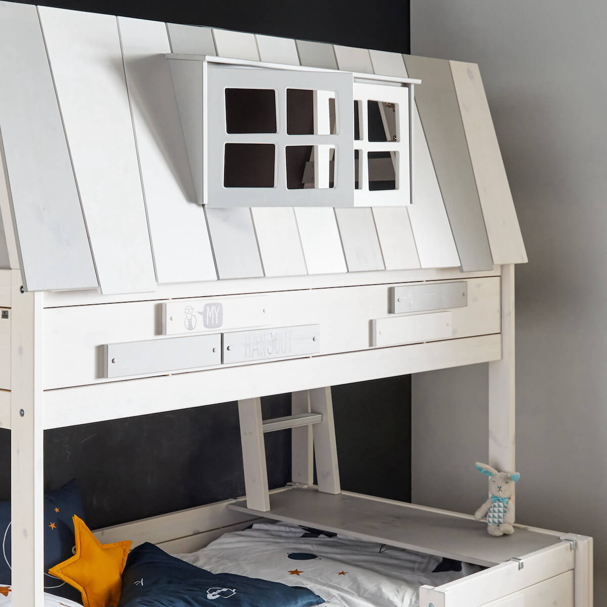 Abenteuerbett mit Deluxe Lattenrost 120x200cm HANGOUT Lifetime white wash