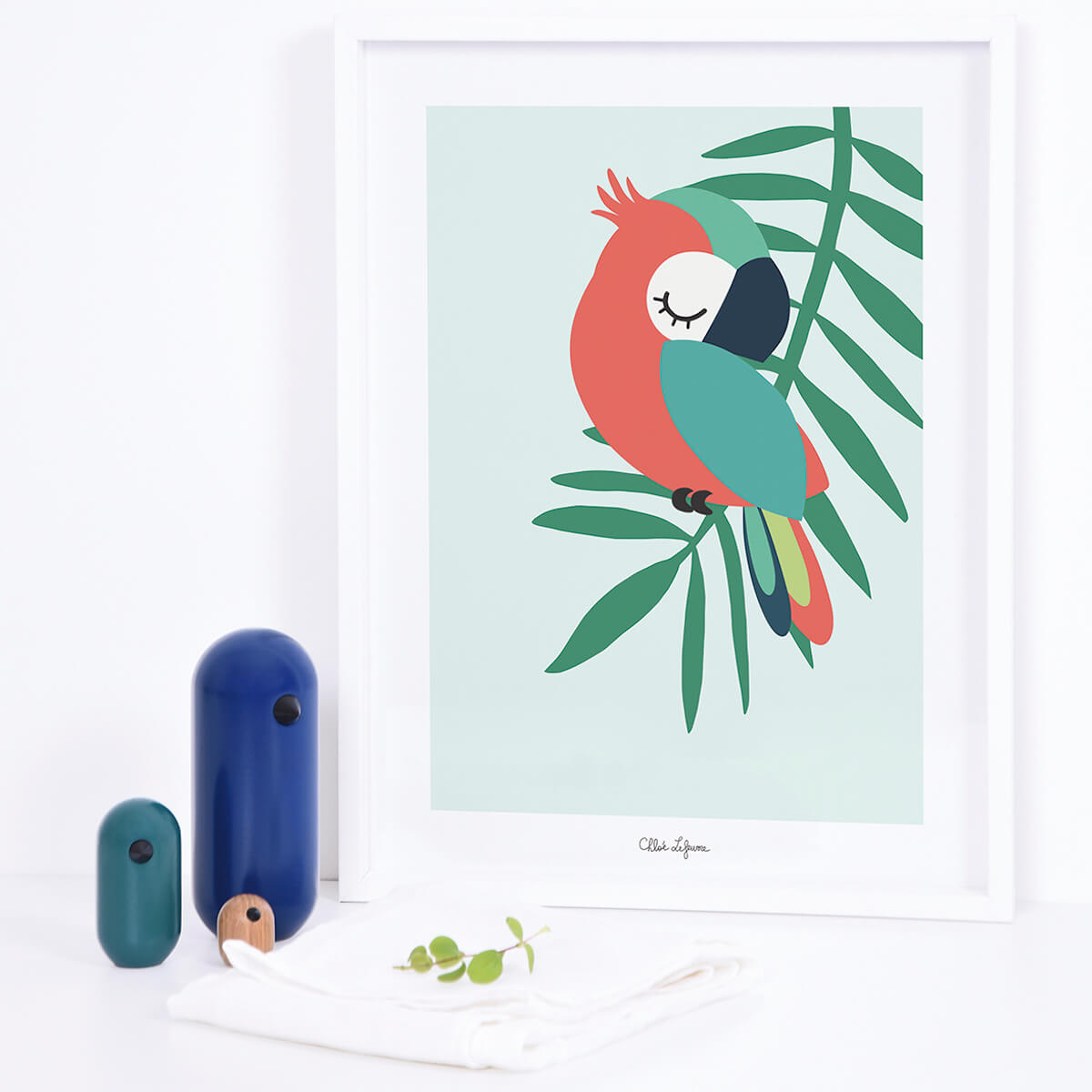 Affiche + Cadre (30X40Cm) - Tropica Perroquet Vert Lilipinso