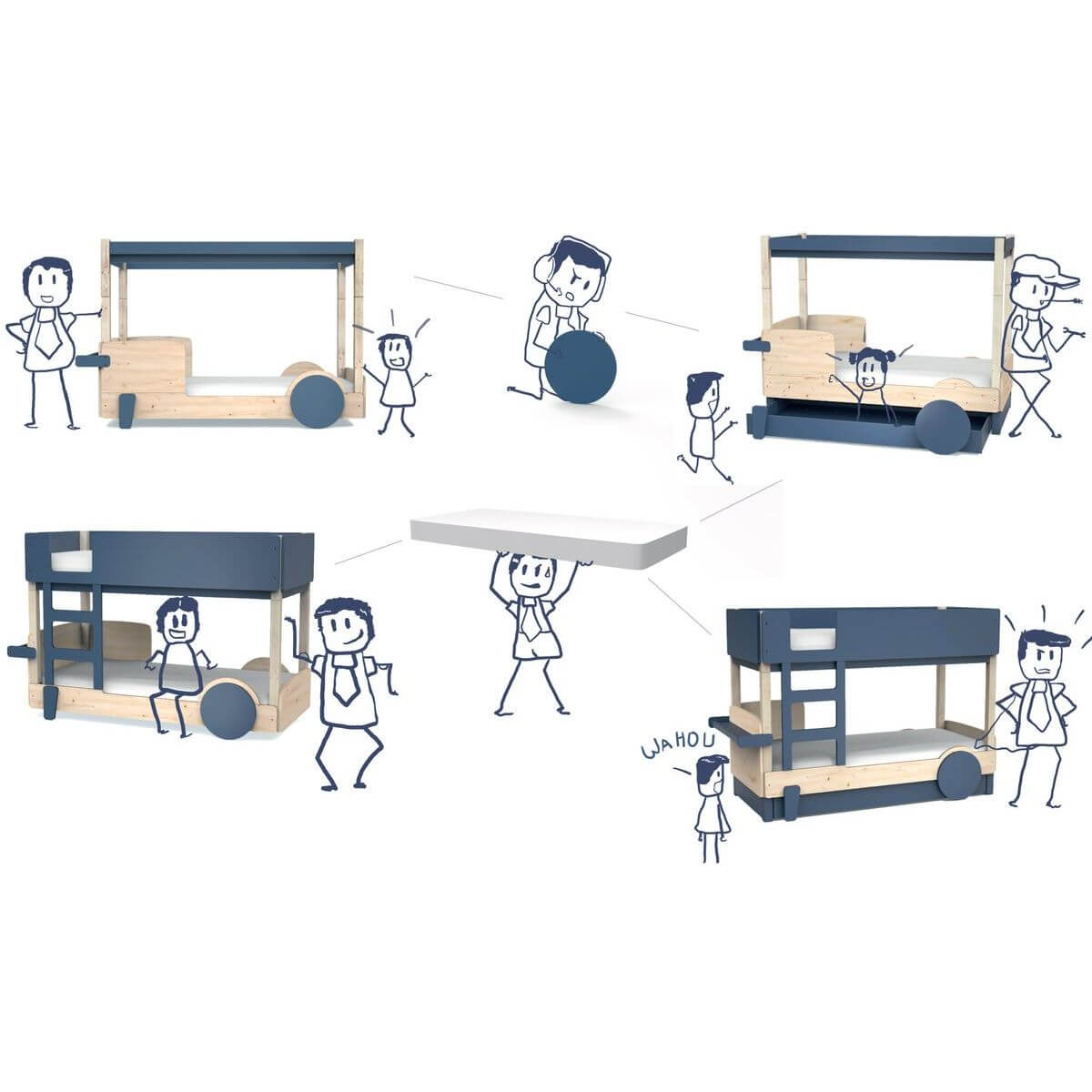 Ausziehbares Bett DISCOVERY Mathy by Bols zementgrau