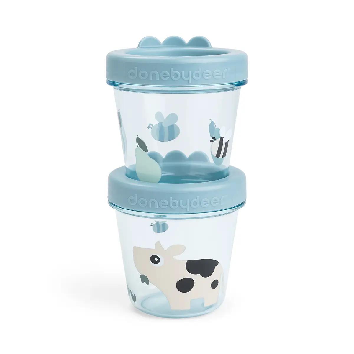 Baby food container 2-pack Tiny farm Done by deer Blue