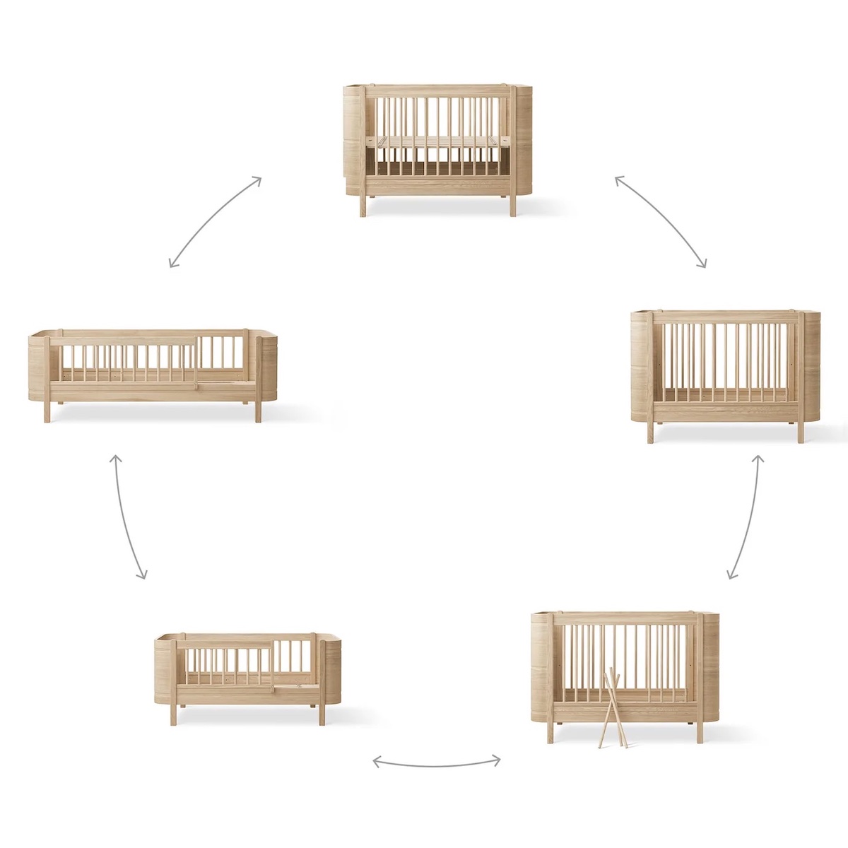 Babybett 68x122/162cm WOOD MINI+ Oliver Furniture Eiche (mit Umbauset Juniorbett)