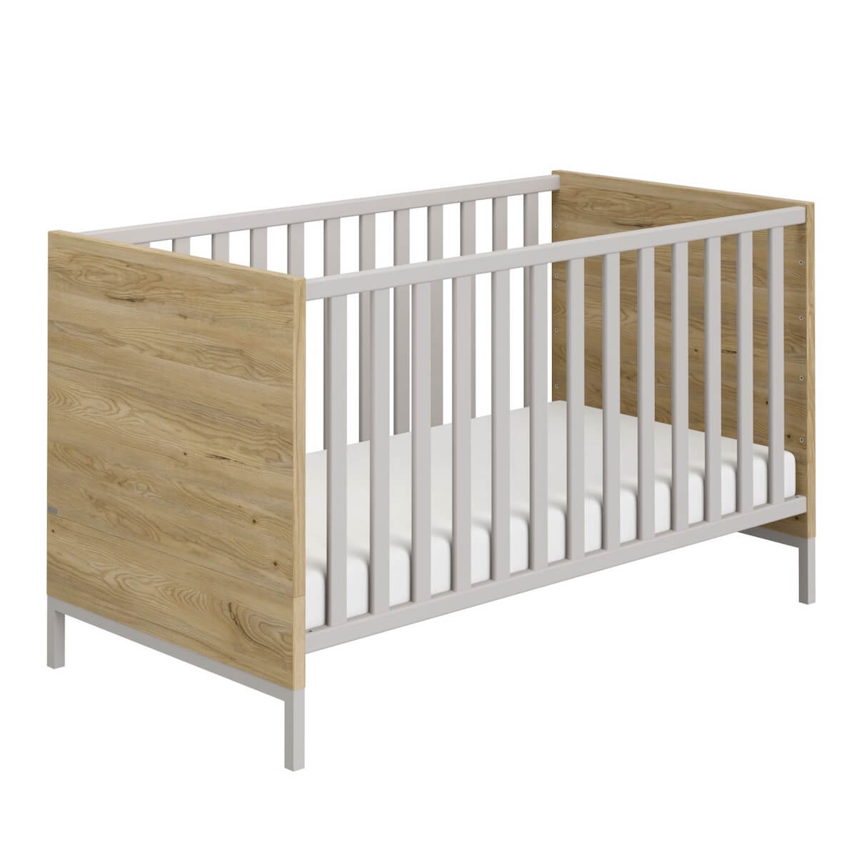 Babybett 70x140cm, mit 2 Schlupfsprossen, Lattenrost AIRWELL Comfort, in 4 Richtungen höhenverstellbar BENNE Paidi Eiche Montana schiefergrau