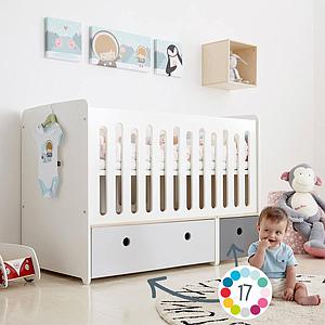 Babybett mitwachsend 70x140cm COLORFLEX lime-warm grey