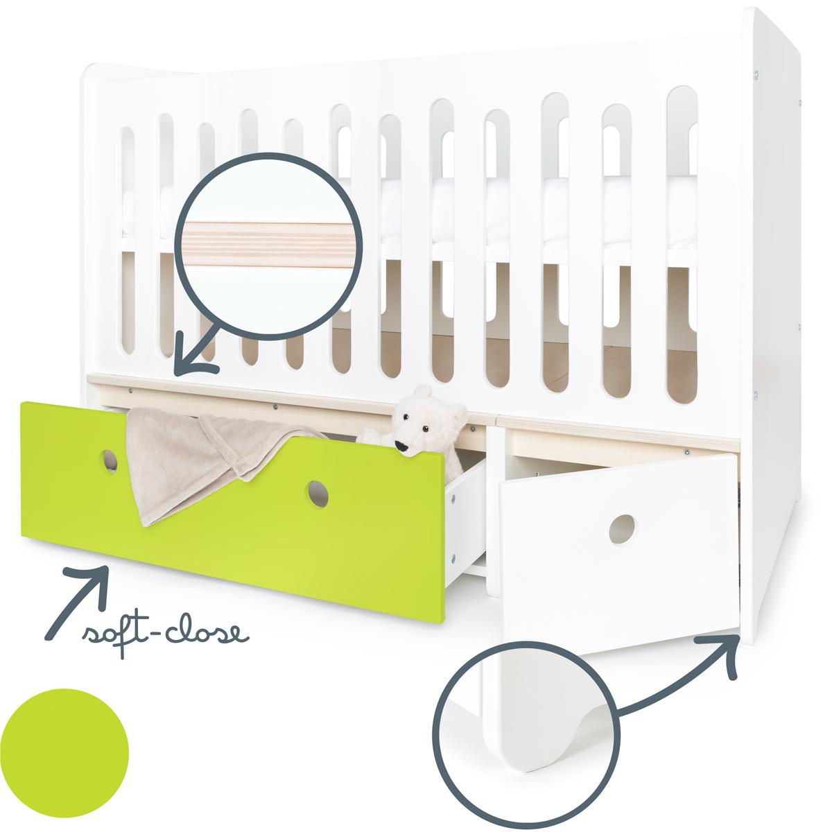 Babybett mitwachsend 70x140cm COLORFLEX lime-white 