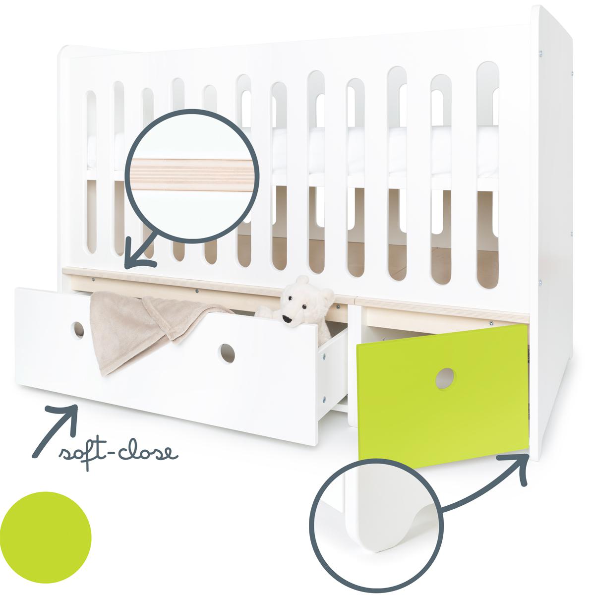 Babybett mitwachsend 70x140cm COLORFLEX white-lime
