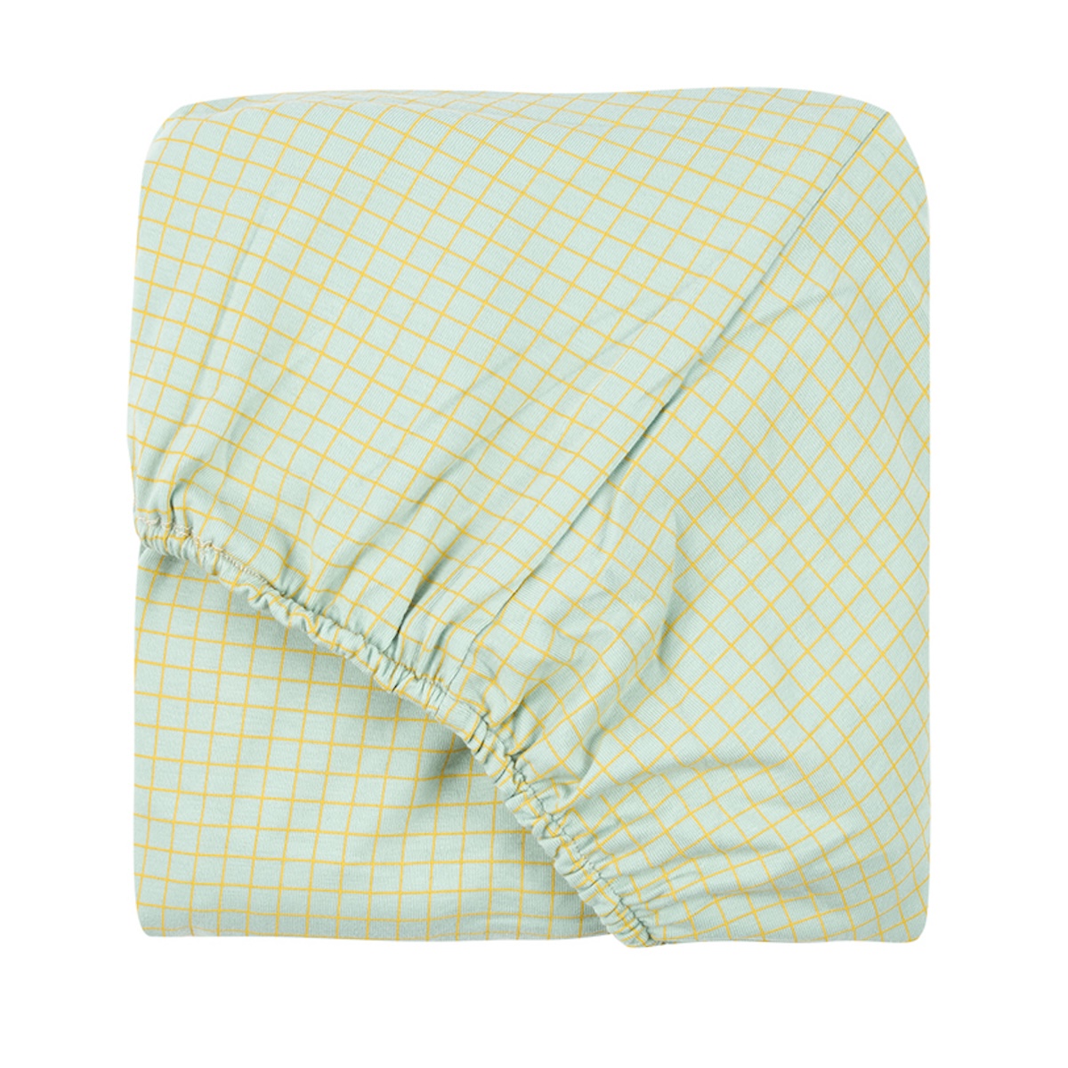 Babybettlaken aus Bio-Baumwolljersey STORIES Limitierte Auflage 70x140cm Nobodinoz grün Zitrone Gitter