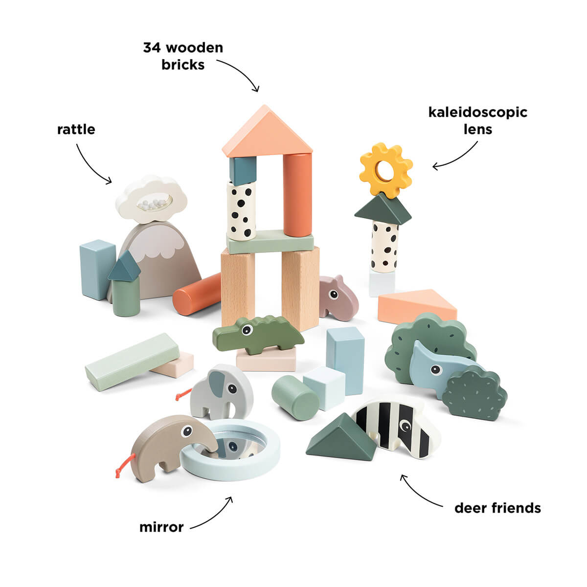 Bauklotzset 34 Stück Hirschfreunde Farbmix Done by Deer