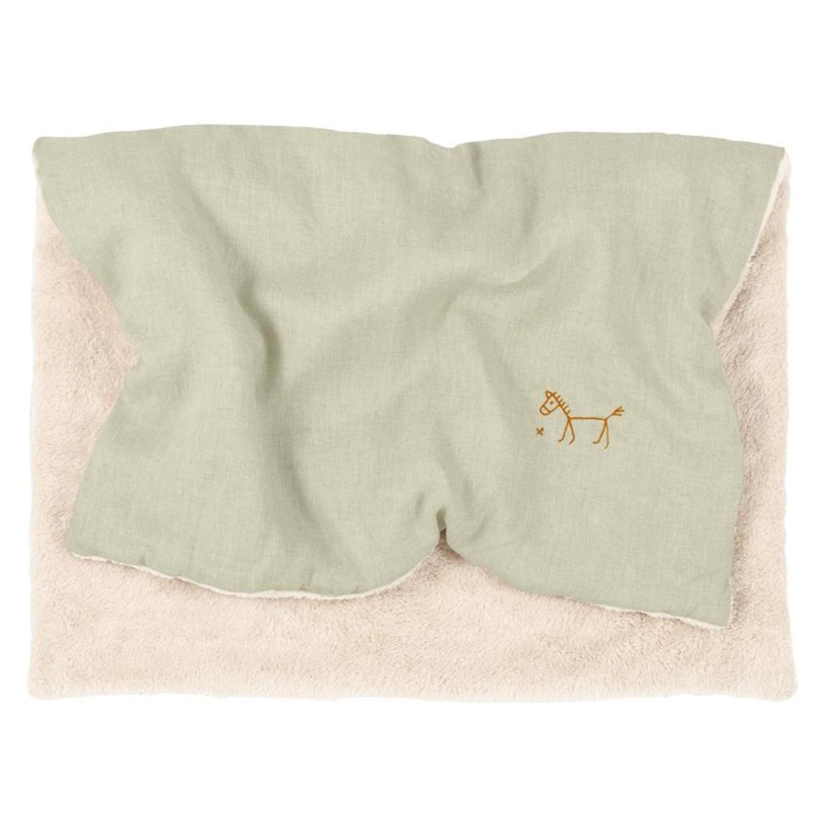 Bestickte Winterdecke 70x100cm FRENCH LINEN Nobodinoz green matcha