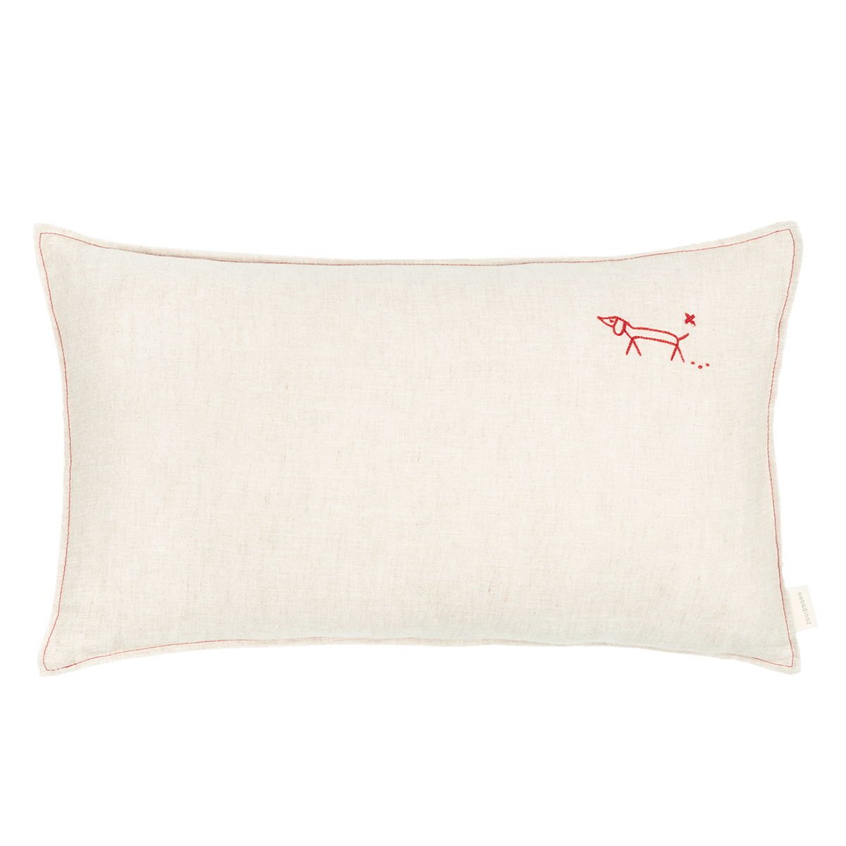 Besticktes Recheckkissen aus französischem Leinen. Greige. Maße: 50x30cm Nobodinoz