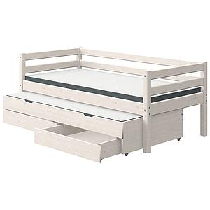 Bett Ausziehbett auf Rollen 2 Schubladen 90x200cm CLASSIC Flexa whitewash