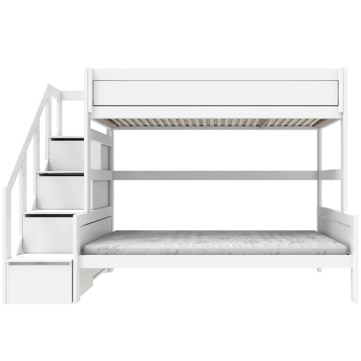 Bett halbhoch 120x200cm/90x200cm Treppe Lattenrost DELUXE Lifetime weiß