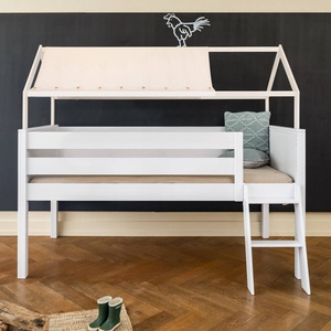 Bett halbhoch Dach KASVA Buche weiß lackiert Dachtextil