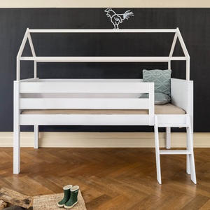 Bett halbhoch Dach KASVA Buche weiß lackiert