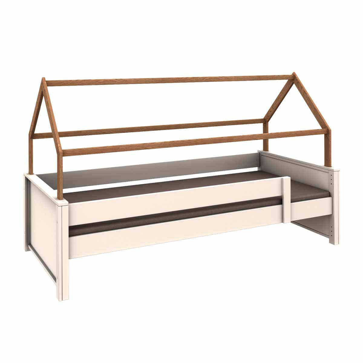 Bett niedrige Kabine KASVA Buche weiß lackiert-Eiche geölt