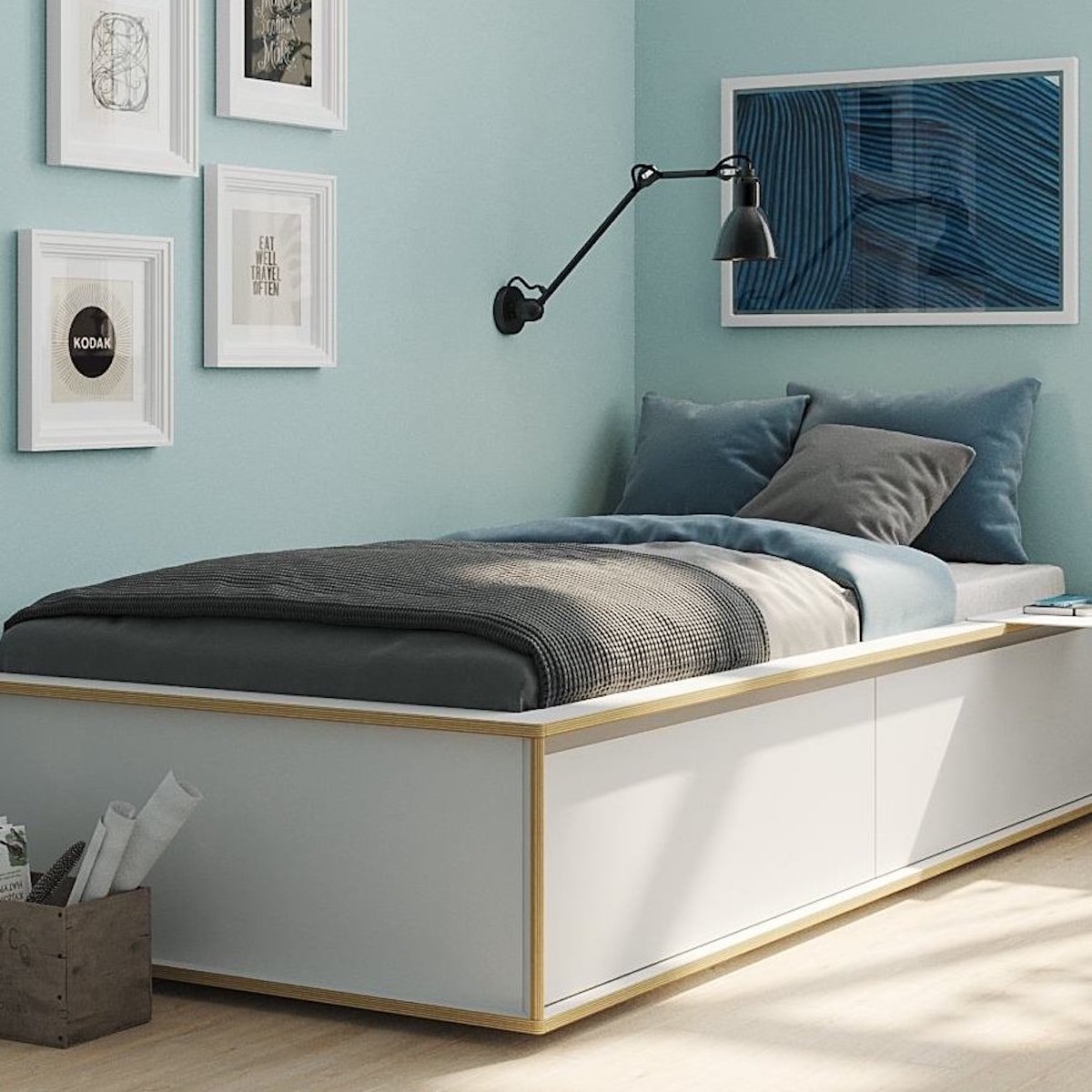 Bett SPAZE 90x200cm mit Kopfteil 2 Schubladen Müller Small Living weiß