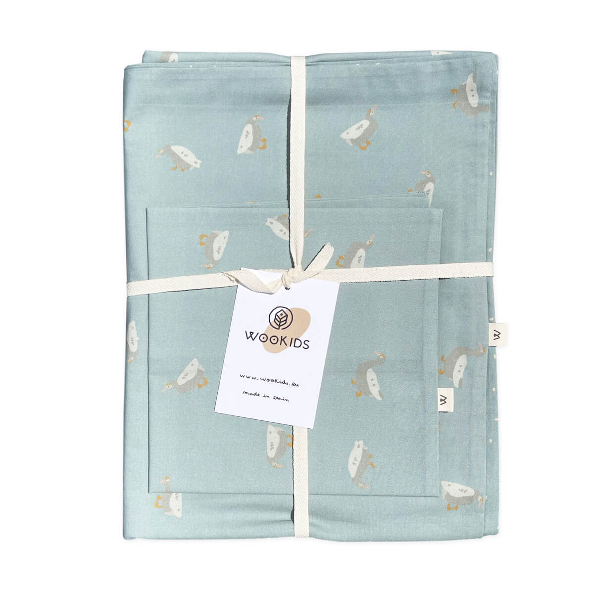 Bettdeckenbezug Baby DUCKS blau beige 100x140cm und Kissenbezug 40x40cm
