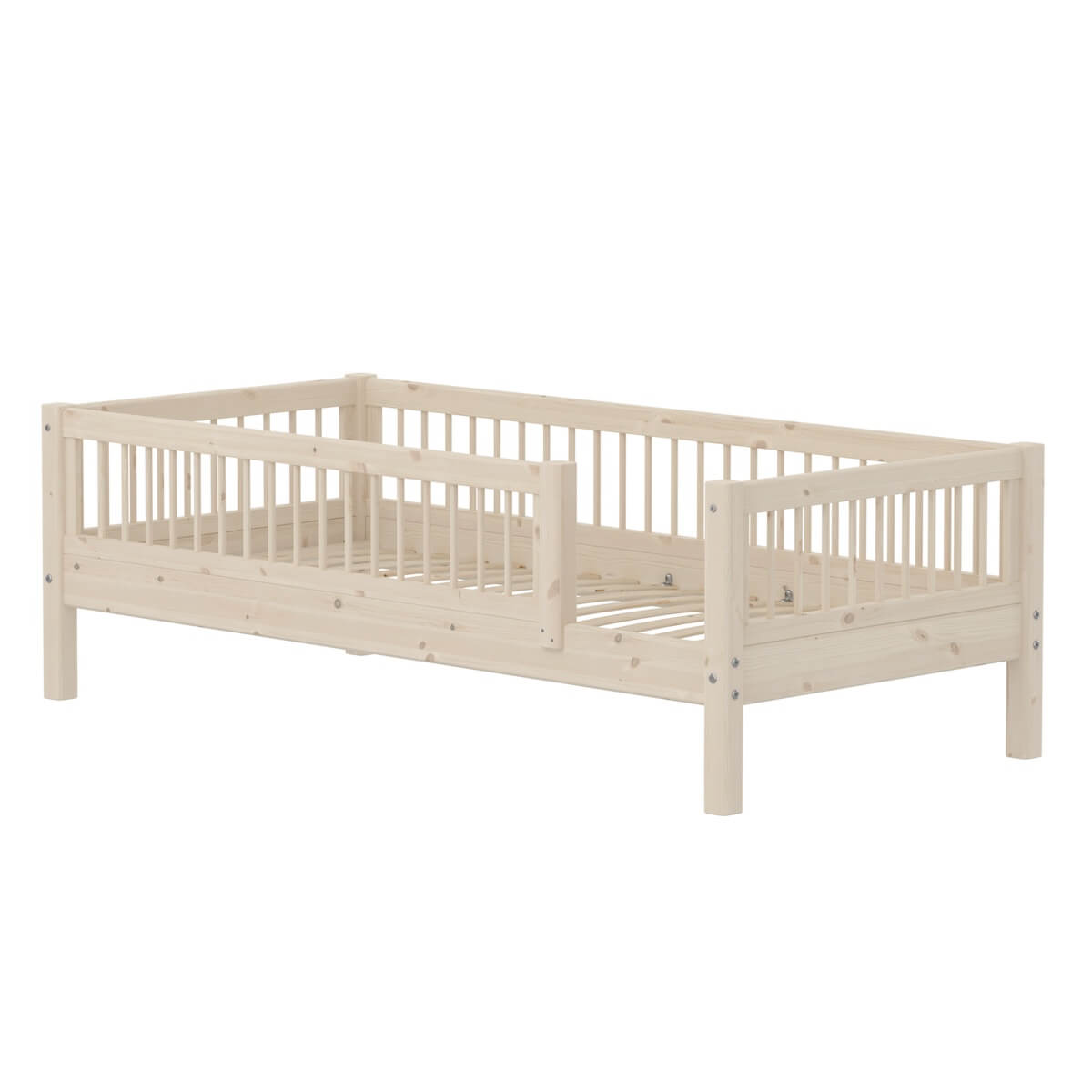 Cama CLASSIC madera maciza de pino barandillas de seguridad minimistas de estética escandinava FLEXA