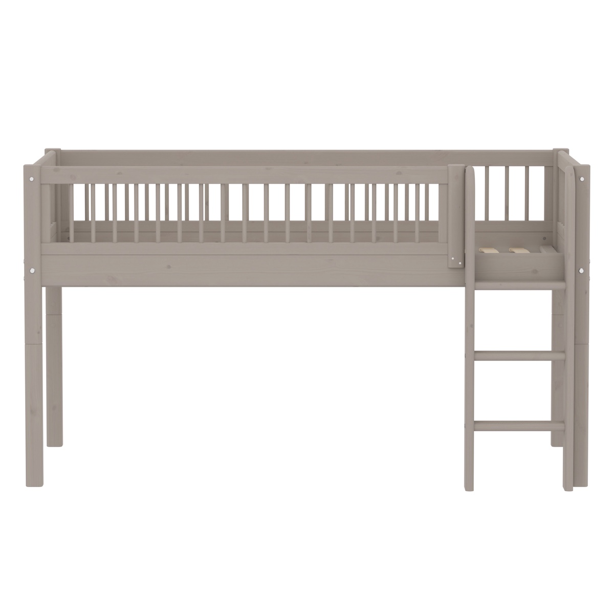 Cama CLASSIC media altura escalera recta barandilla de seguridad puntales madera maciza de pino. FLEXA