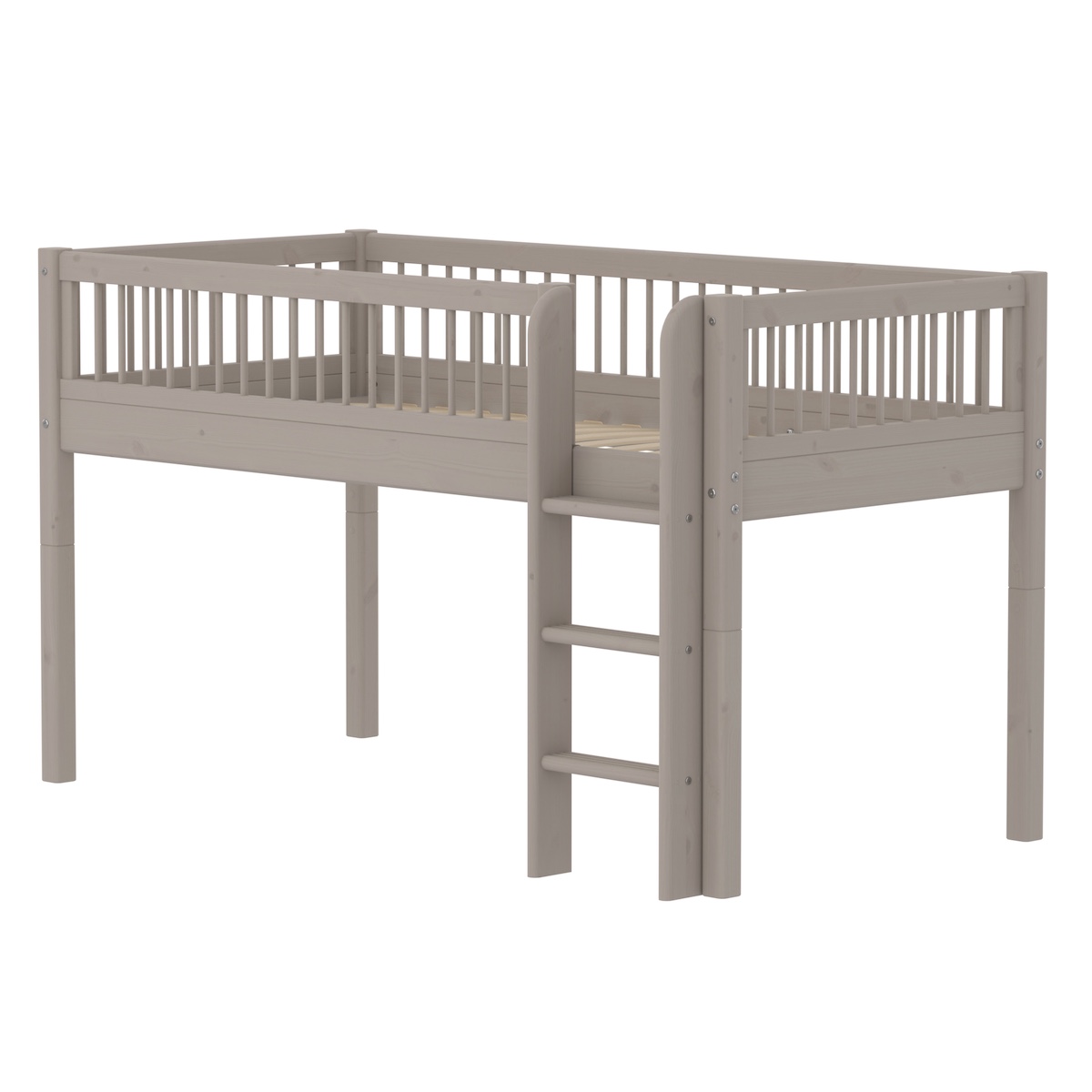 Cama CLASSIC media altura escalera recta barandilla de seguridad puntales madera maciza de pino. FLEXA