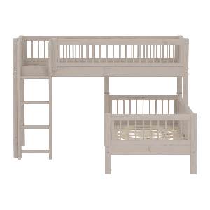 Cama combinada CLASSIC altura media escalera vertical barandilla de seguridad con puntales pino macizo. FLEXA
