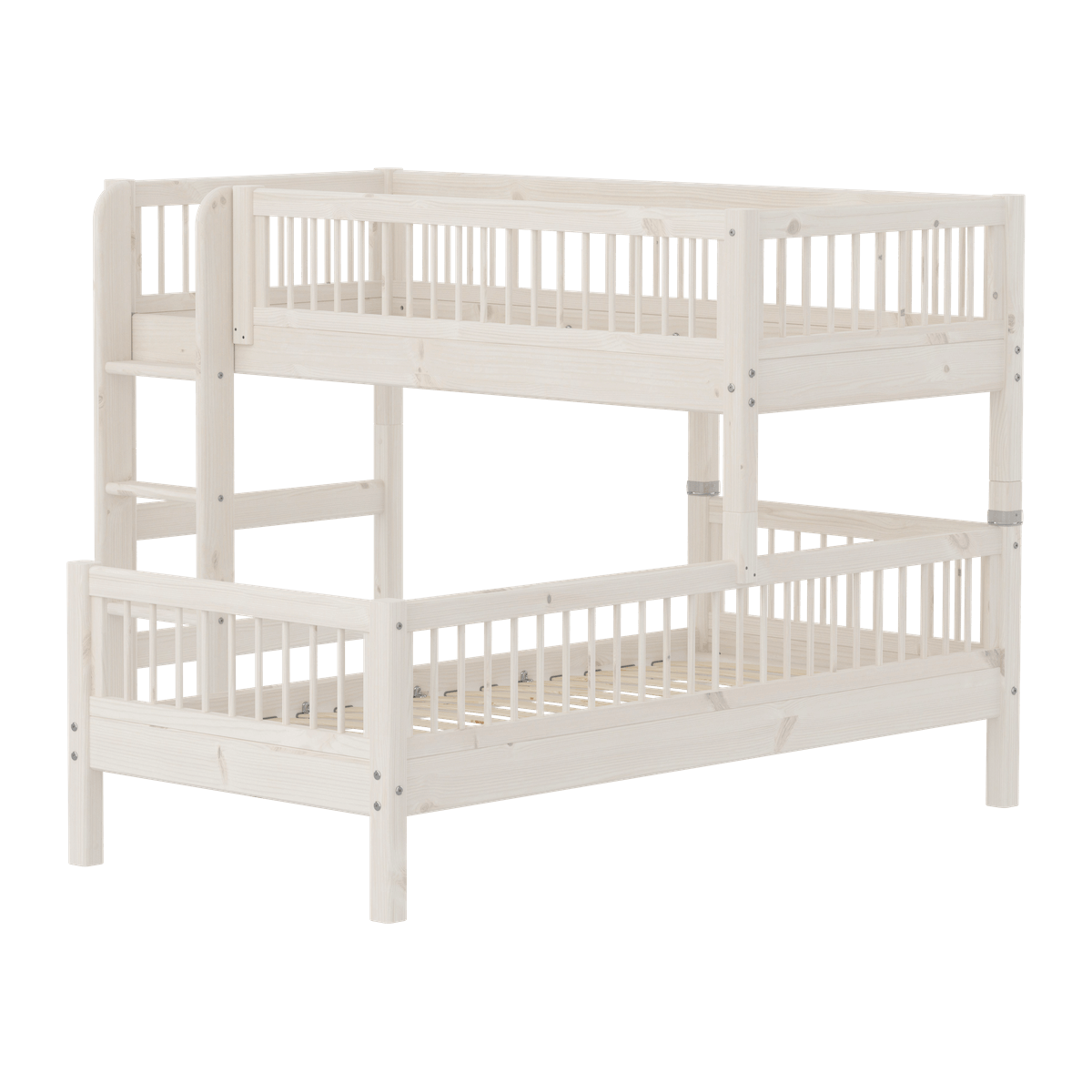 Cama combinada CLASSIC altura media escalera vertical protección contra caídas con puntales madera maciza de pino. FLEXA