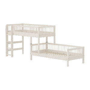 Cama combinada CLASSIC altura media escalera vertical protección contra caídas con puntales madera maciza de pino. FLEXA