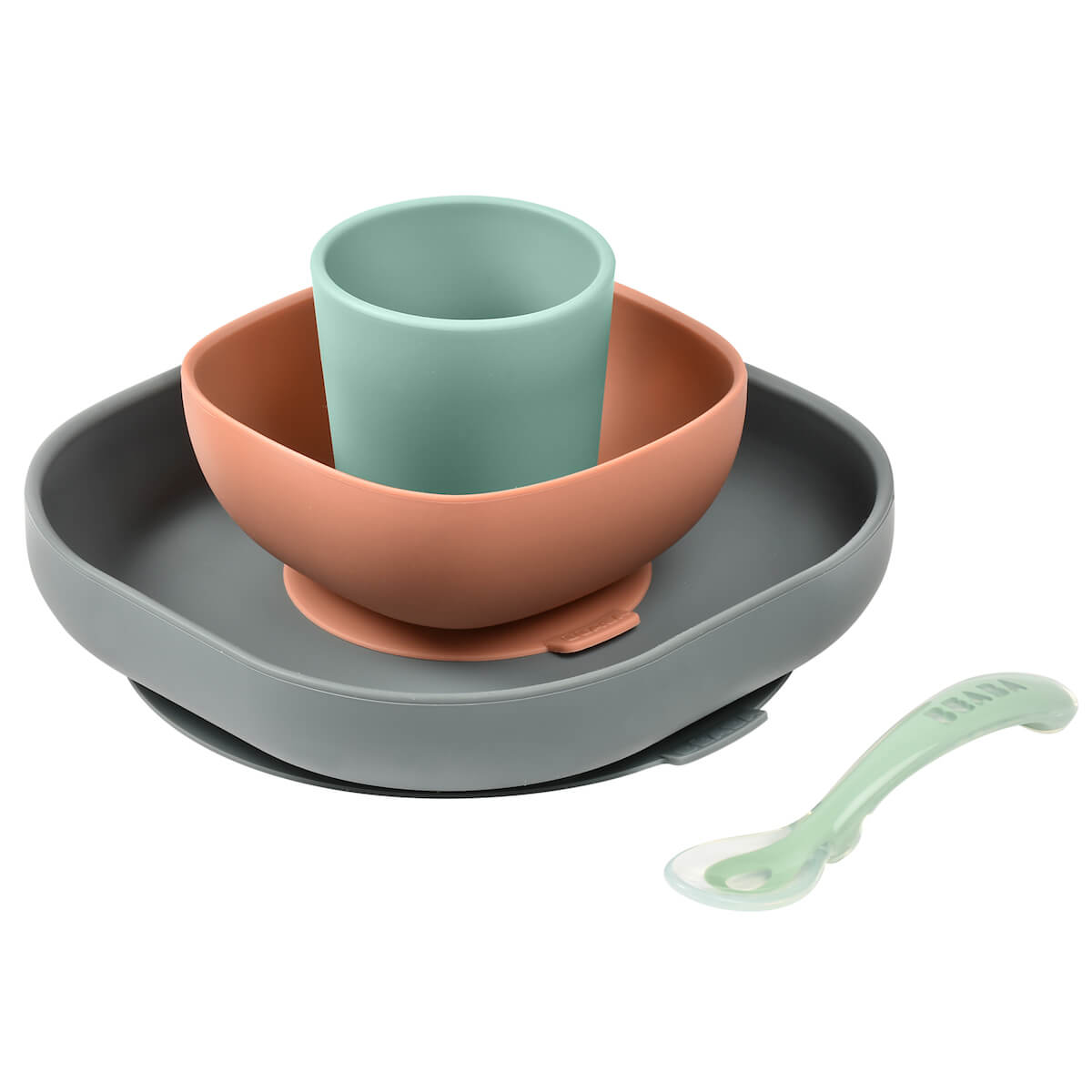 Coffret repas silicone 4 pièces mineral-vert-terracotta Beaba