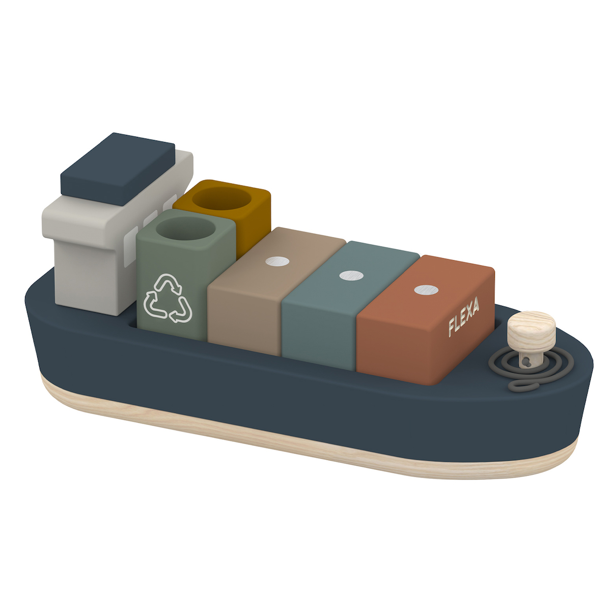 Container Ship Wooden Flexa 5 containers & load magnet blue