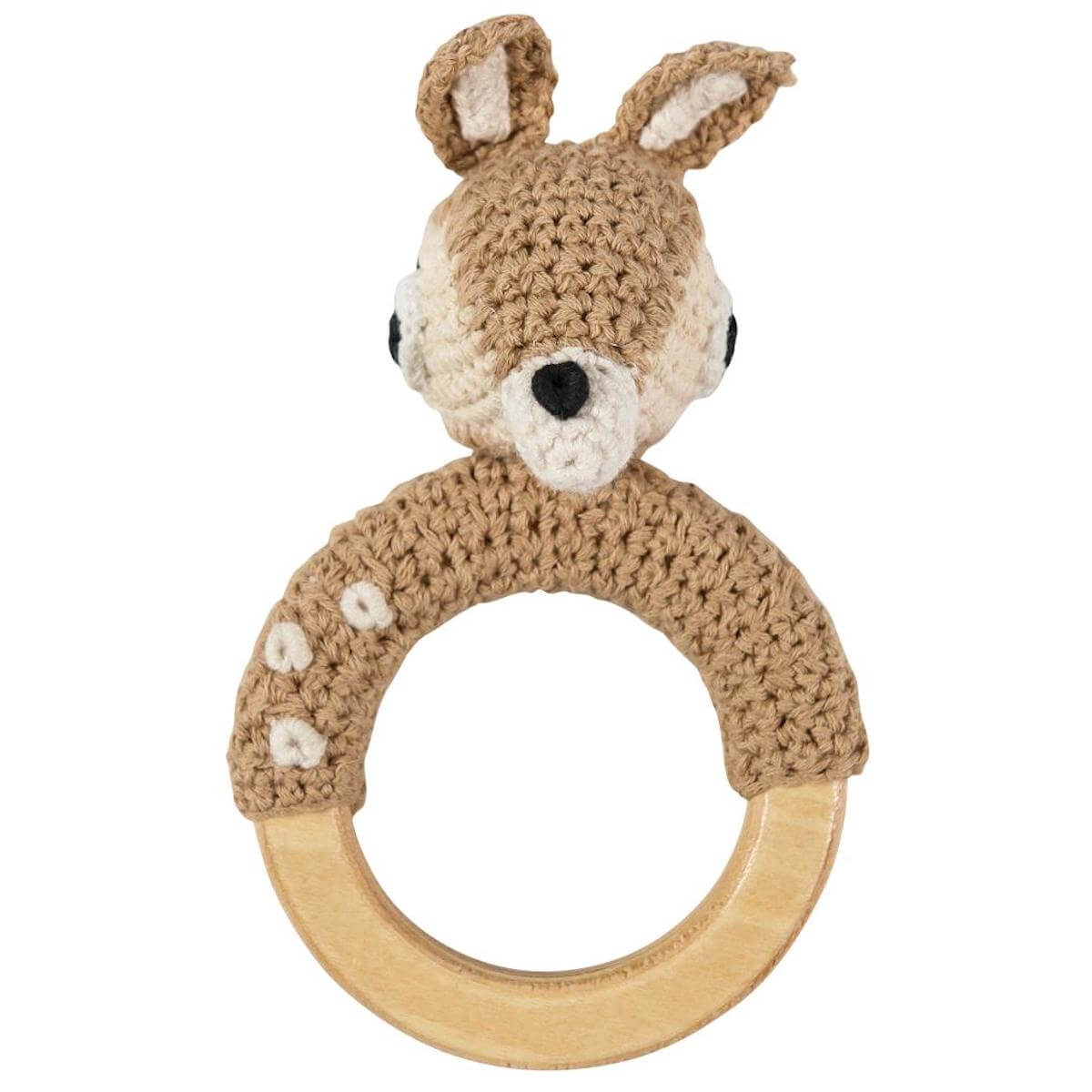 Crochet rattle, Dixi on ring, Forest, light brown Sebra