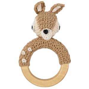 Crochet rattle, Dixi on ring, Forest, light brown Sebra
