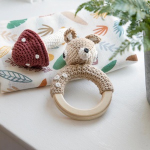 Crochet rattle, Dixi on ring, Forest, light brown Sebra