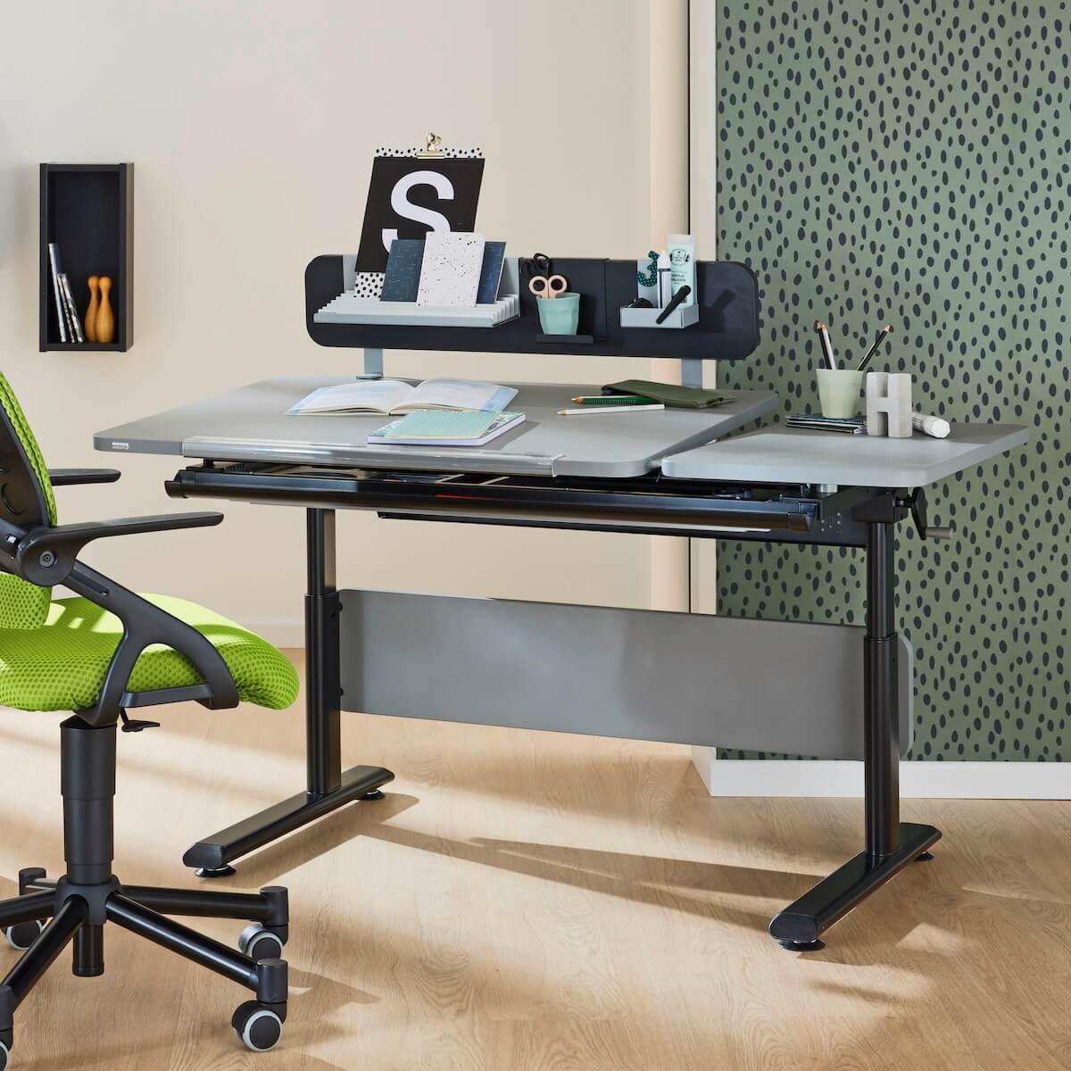 DIEGO GT Schreibtisch 130 x 70 cm, schiefergraue Tischplatte, schwarzer Rahmen DIEGO Schreibtische Paidi Schwarz / Weiß