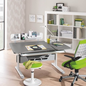 DIEGO GT Schreibtisch 130 x 70 cm, schiefergraue Tischplatte, weißes Gestell DIEGO Schreibtische Paidi Weißaluminium