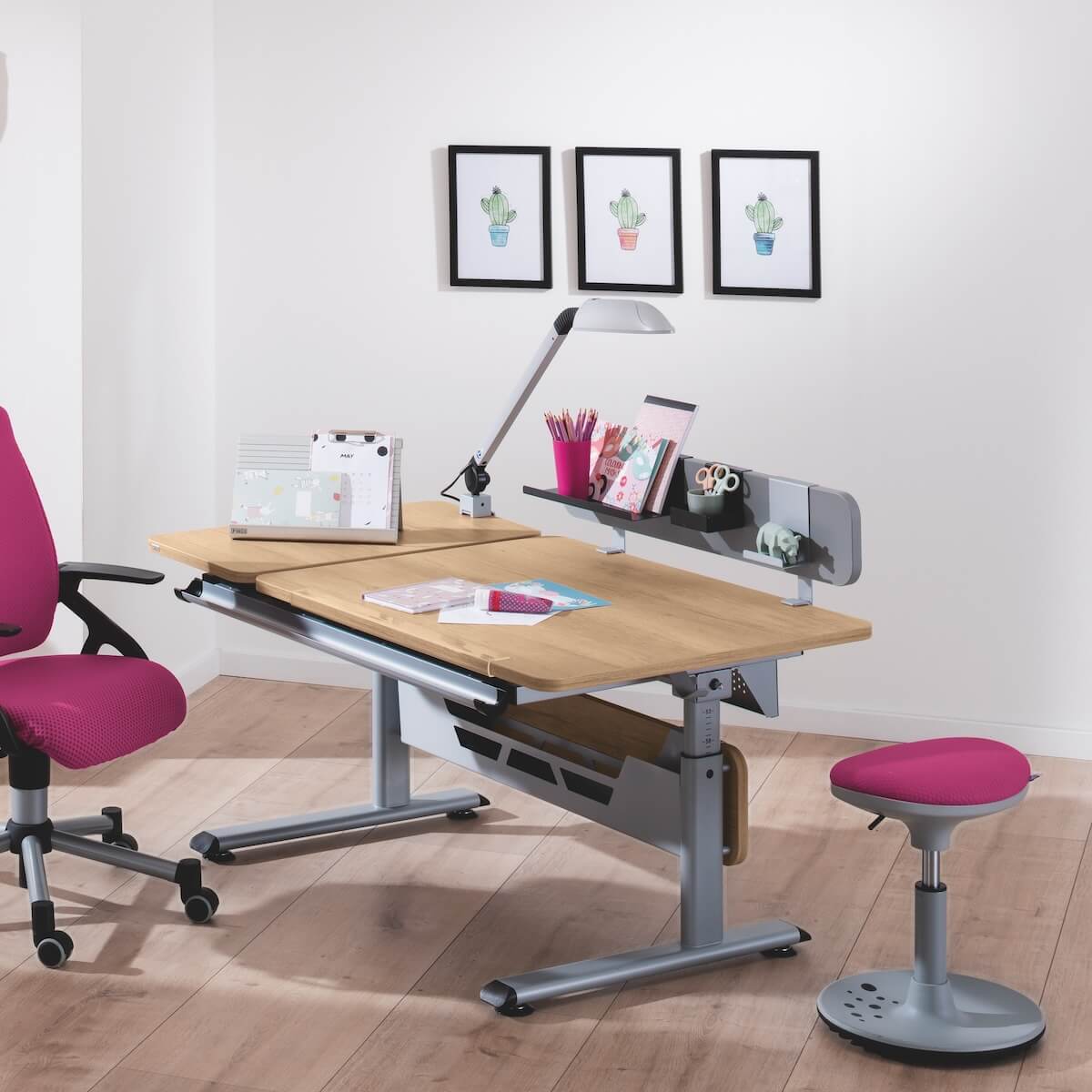 DIEGO GT Schreibtisch 130 x 70 cm, Tischplatte Eiche Nebraska NB, silberner Rahmen DIEGO Schreibtische Paidi Silber / Eiche Nebraska