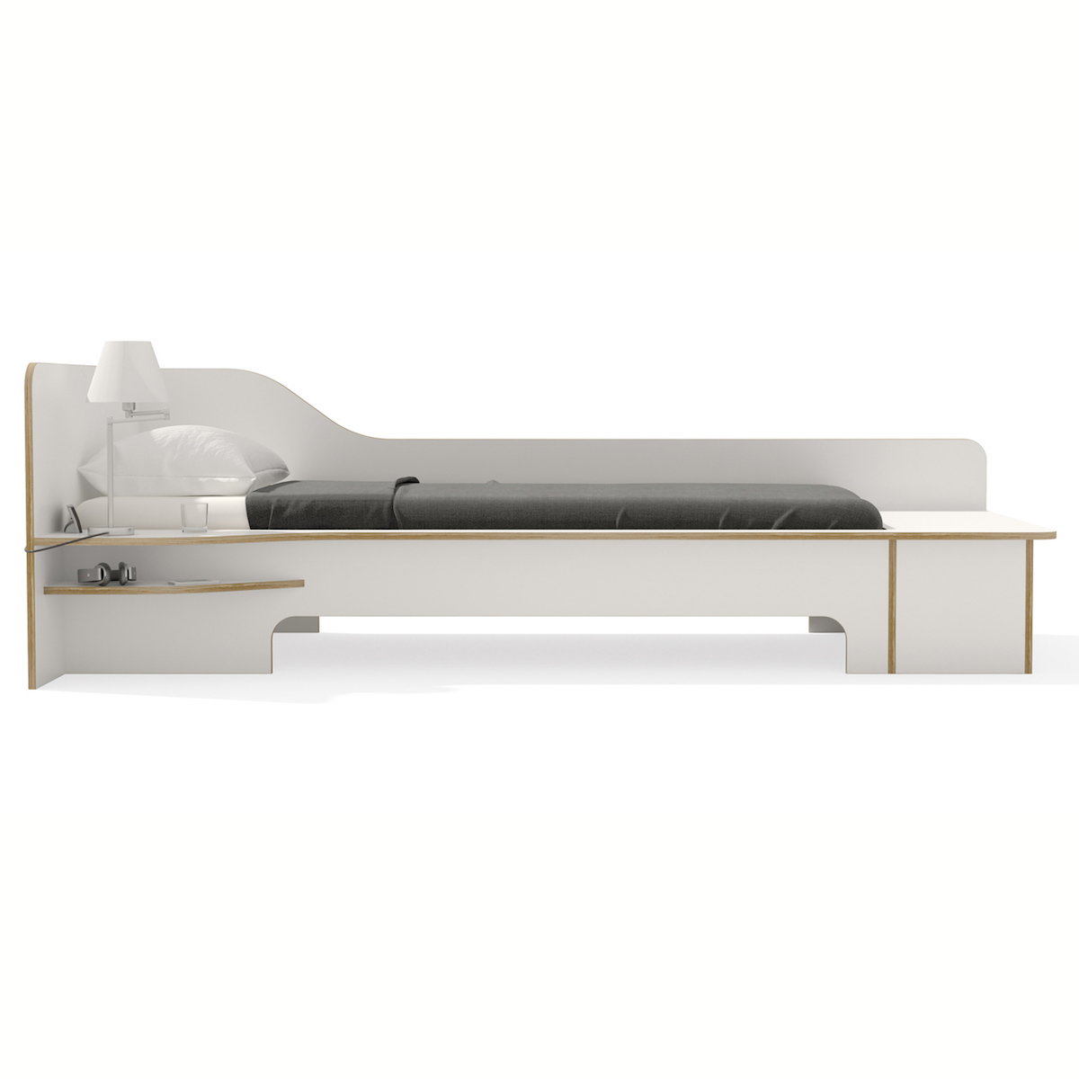 Einzelbett 90x200cm Bettkasten linke Ausführung PLANE Müller Small Living weiß