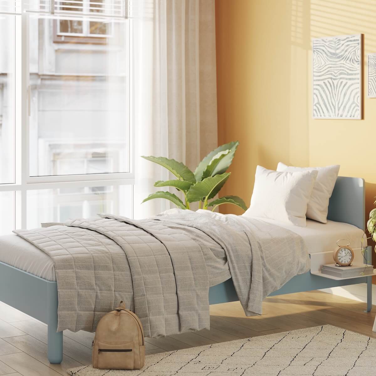 Einzelbett mit Kopfteil 120x200cm NAIT Müller Small Living Silbertannenblau