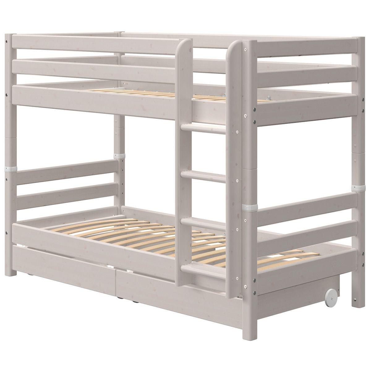 Etagenbett 90x200cm gerade Leiter 2 Schubladen CLASSIC grey washed