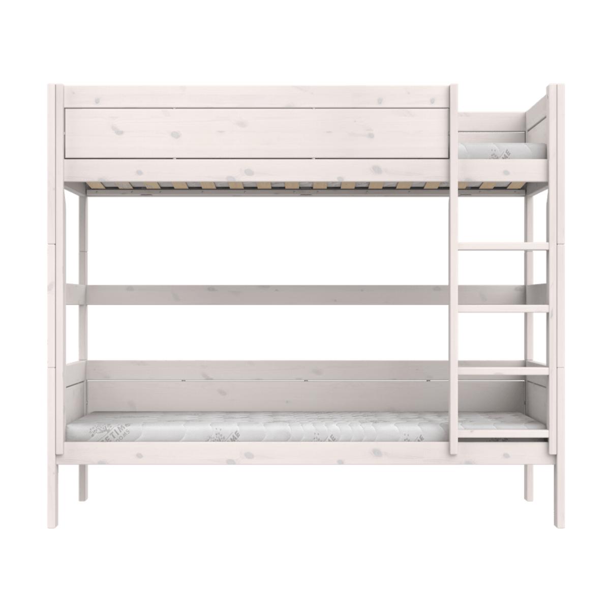 Etagenbett + gerade Leiter + Deluxe Lattenrost 90x200cm Lifetime whitewash
