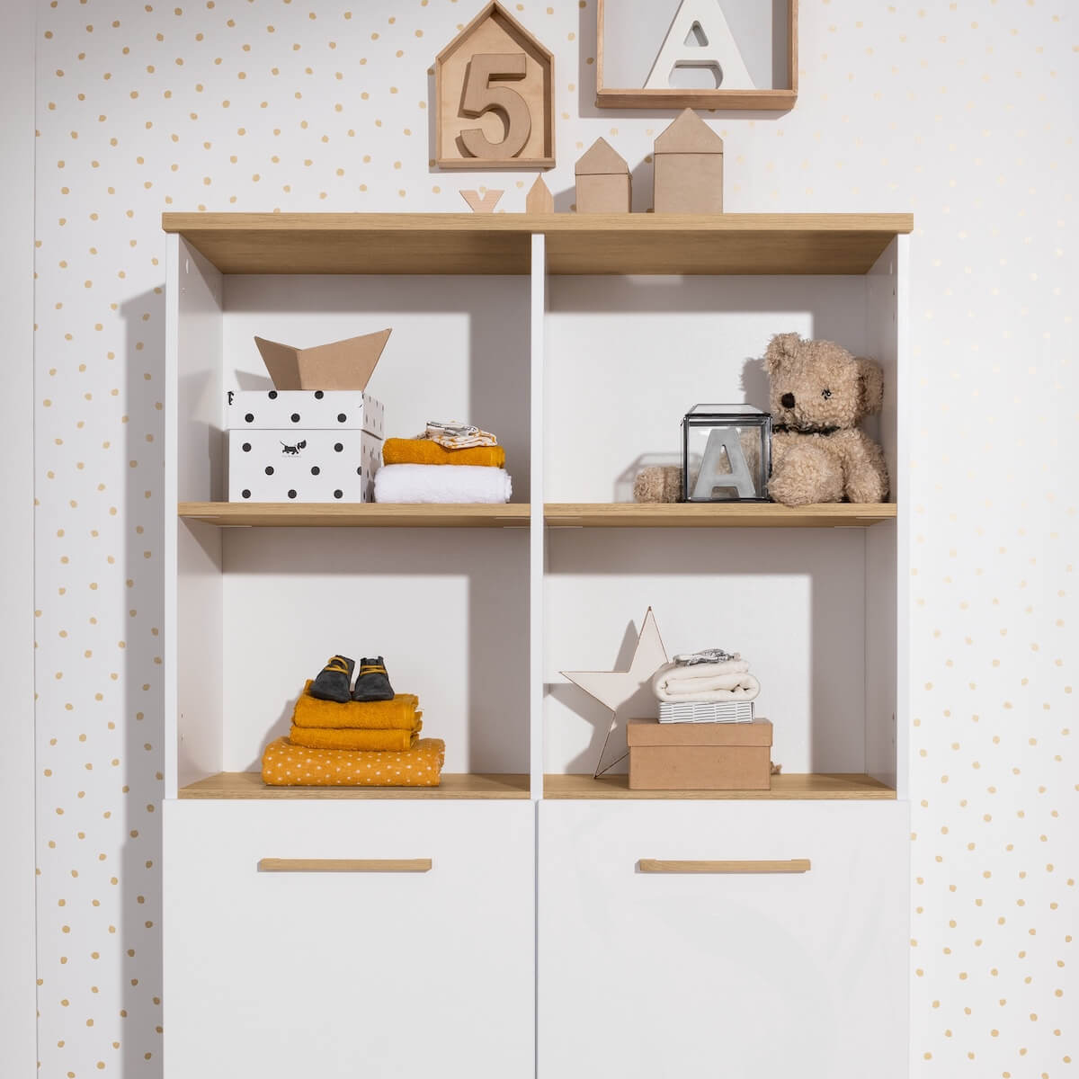 Etagenbett mit 2 unteren Türen, 4 offene Fächer OSCAR Paidi Eiche Nebraska / weiß