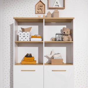 Etagenbett mit 2 unteren Türen, 4 offene Fächer OSCAR Paidi Eiche Nebraska / weiß