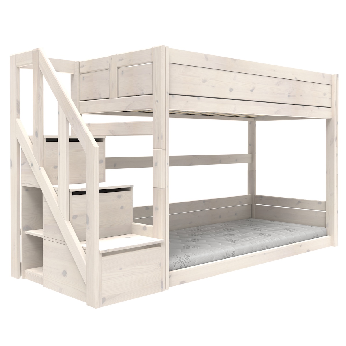 Etagenbett niedrig escabeu LUX Lifetime whitewash