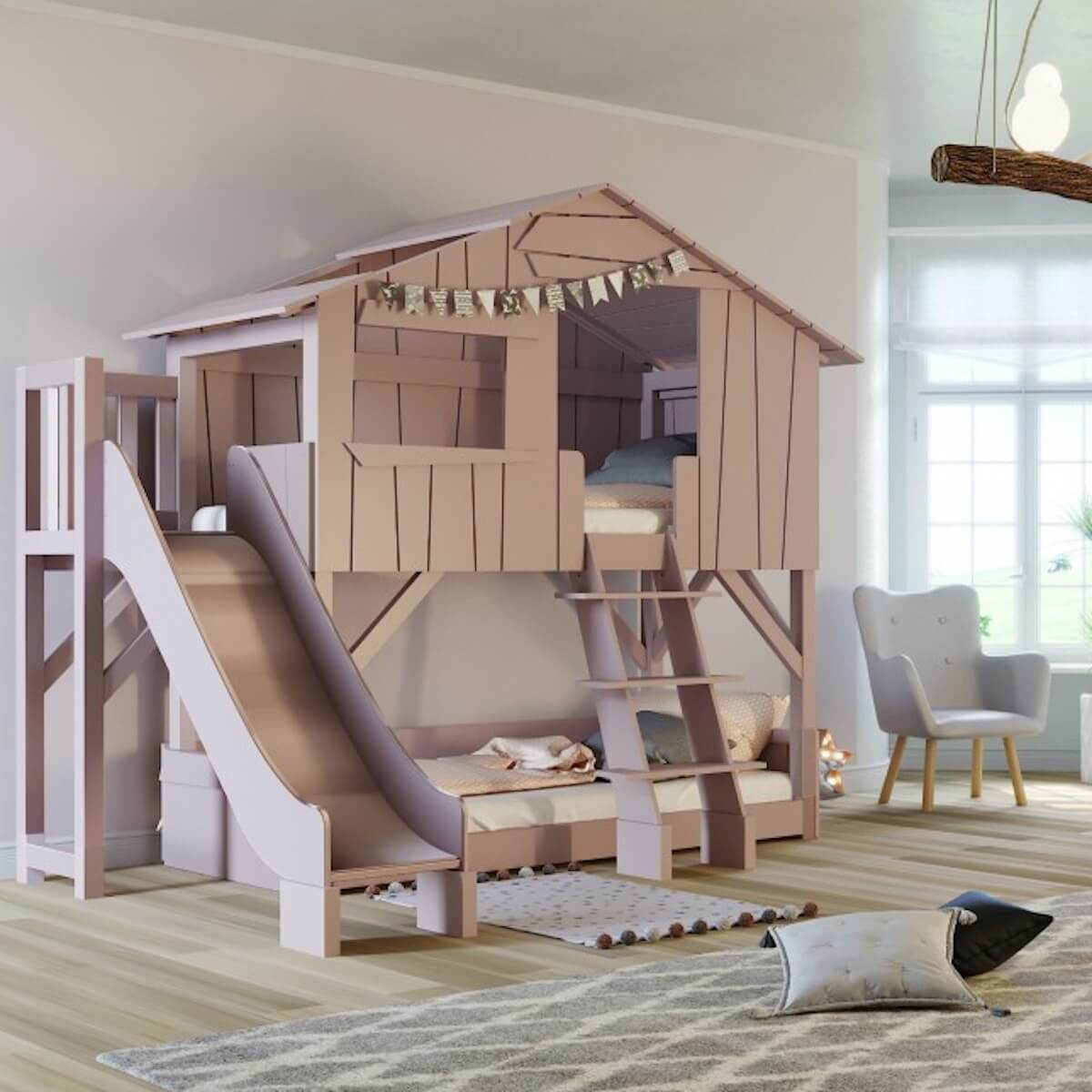 Etagenbett Rutsche Plattform 90x190cm CABANE Mathy by Bols zementgrau