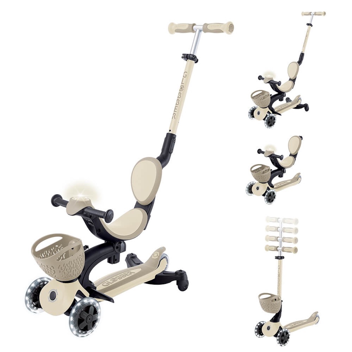 Evolutionärer Scooter GO UP BABY LIGHTS 360 Globber lights taupe