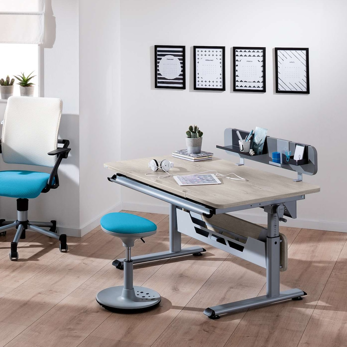 Funktionsbrett, schiefergrau, 3 Hängetabletts DIEGO Schreibtische Paidi Schiefergrau