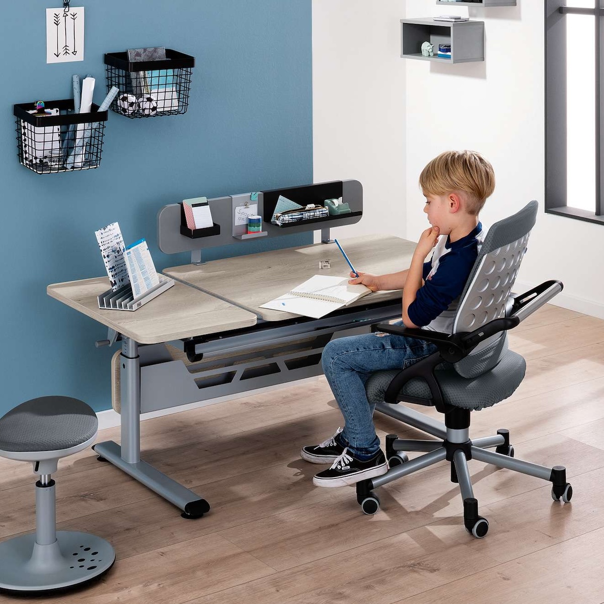 Funktionsbrett, schiefergrau, 3 Hängetabletts DIEGO Schreibtische Paidi Schiefergrau